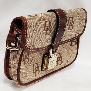Dooney & Bourke BROWN LEATHER Logo Purse Bag Small Canvas Monogram Gold Used